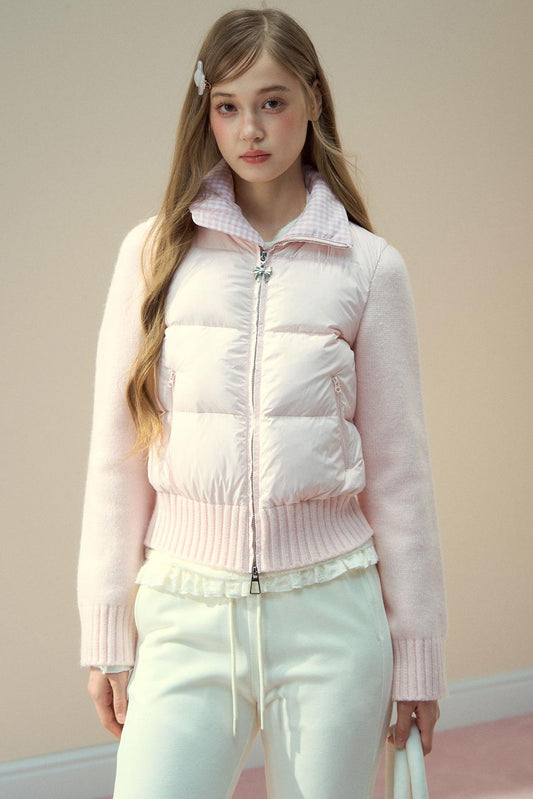 Pink Cloud Knitted Down Jacket