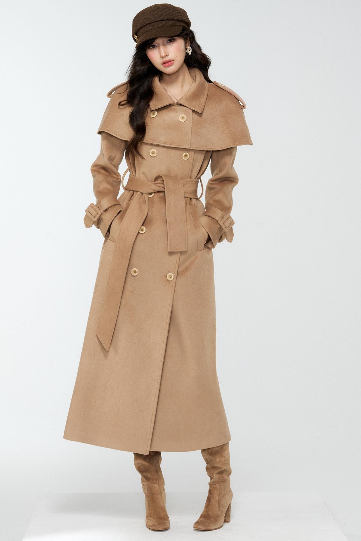 Coffee-Colored Woolen Cloak Coat Set-Up