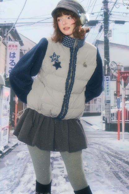 Star Print Color-Blocking Cotton Coat