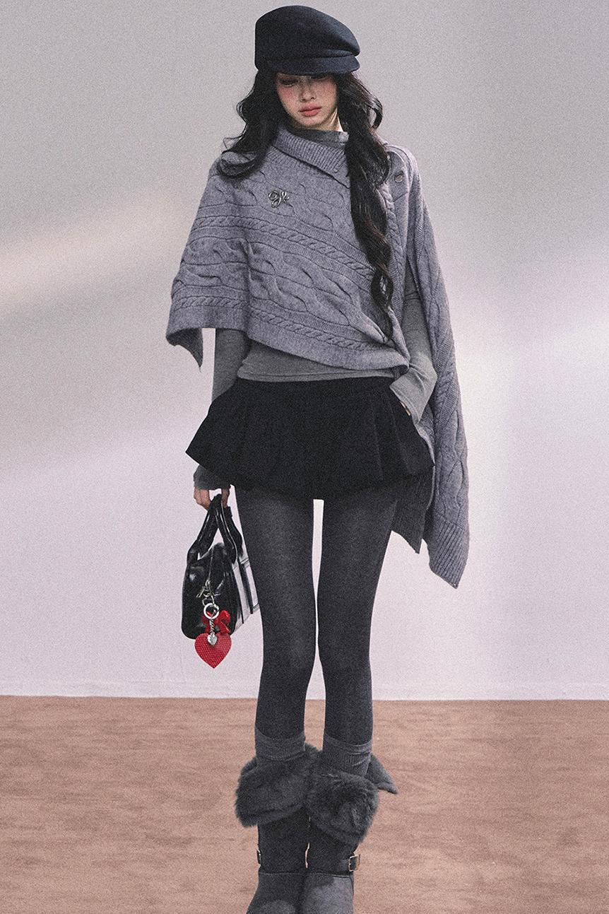 Twist Gray Knit Sweater Cloak