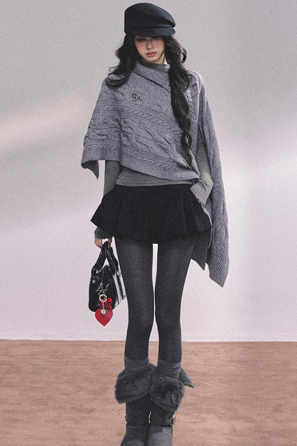 Twist Gray Knit Sweater Cloak