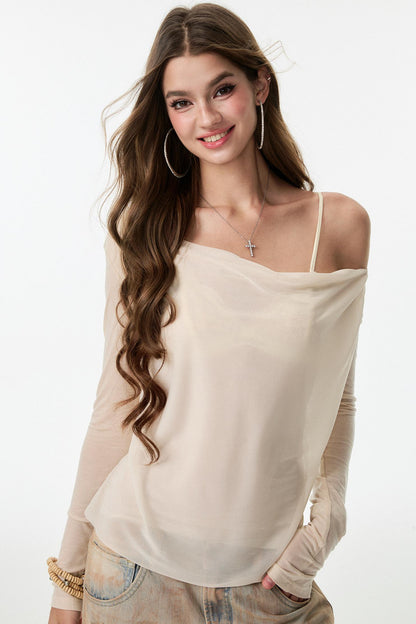 Swing Chiffon V-neck Long Sleeve Shirt