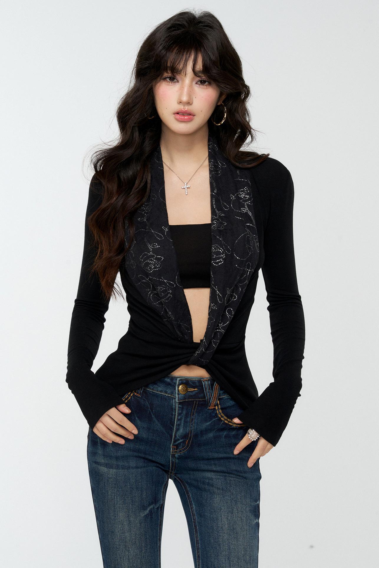 Patchwork Collar Knit Sweater Set