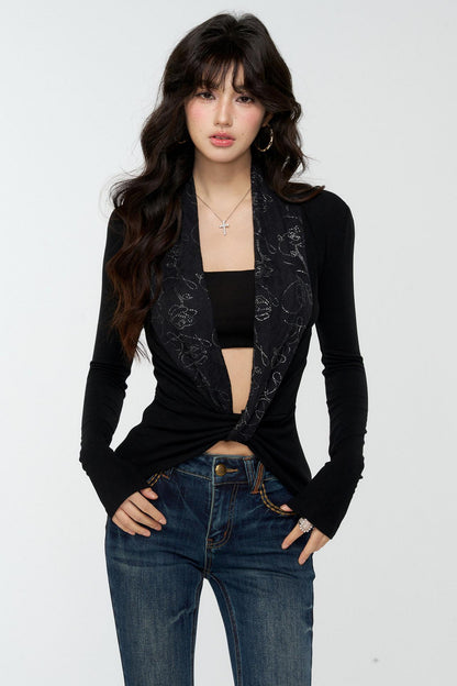 Patchwork Collar Knit Sweater Set