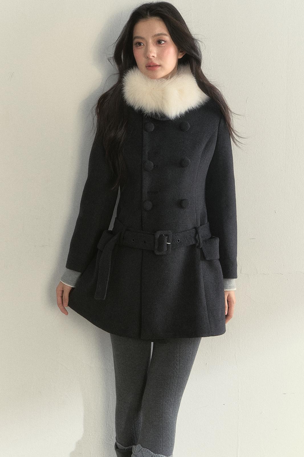 Gentle Lady Double-Breasted Mid-Length Coat Set-Up