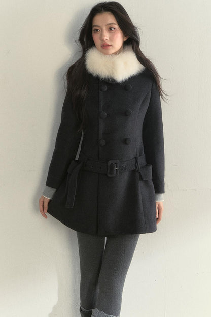 Gentle Lady Double-Breasted Mid-Length Coat Set-Up