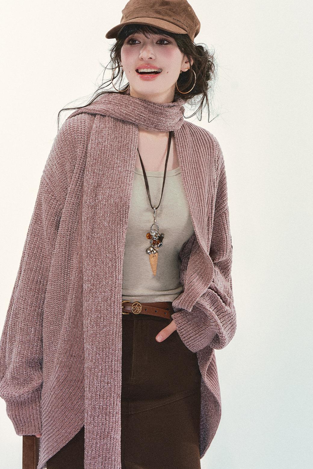 Chenille Knit Scarf Cardigan