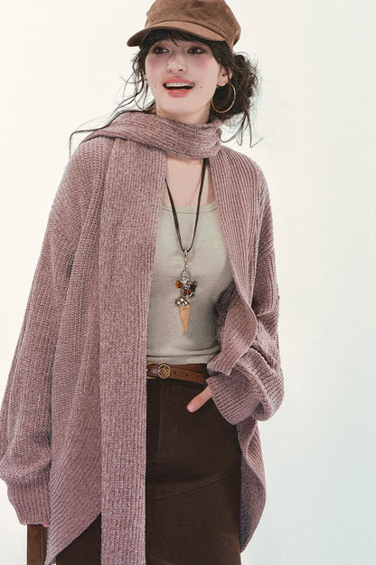Chenille Knit Scarf Cardigan