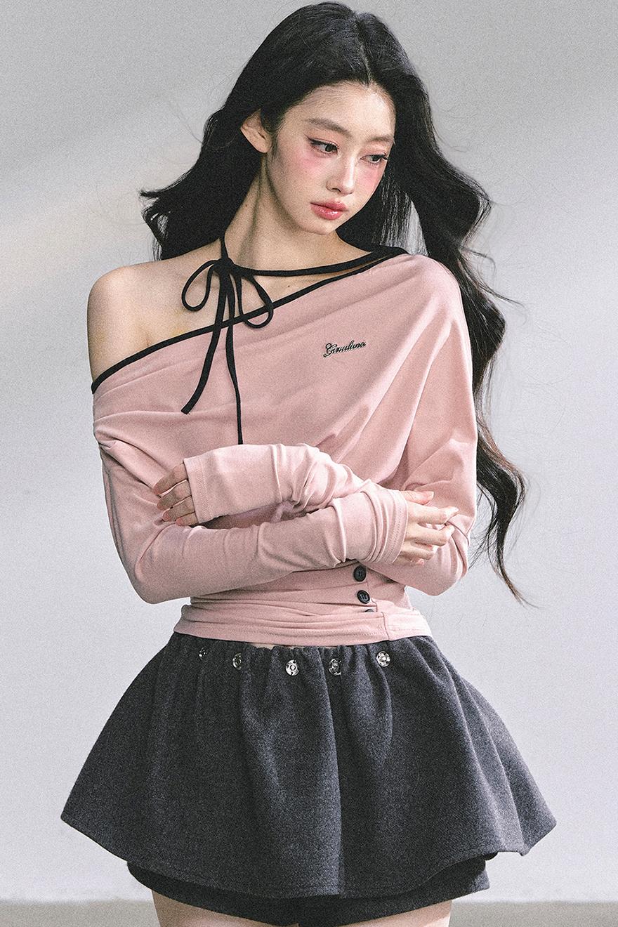 Korean Autumn Gray Halterneck Top