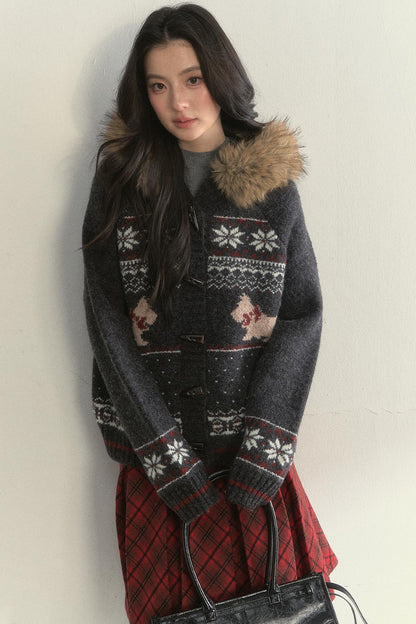 Dark Gray Fair Isle Knitted Jacket Set-Up