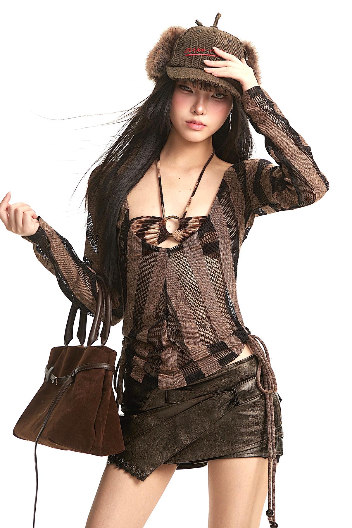 Distressed Retro Leather Skirt