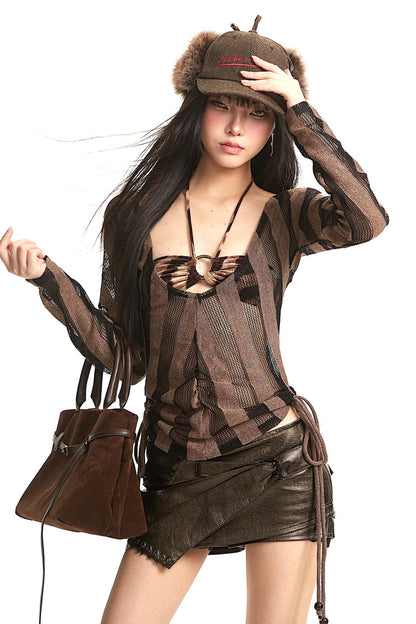 Distressed Retro Leather Skirt