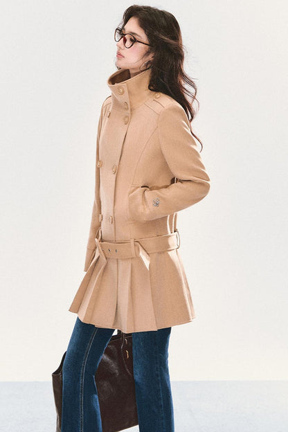Stand Collar Pleated Coat Dress