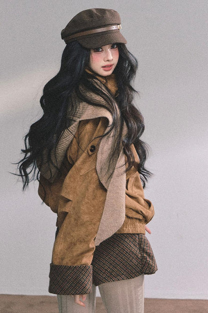 Hazelnut Velvet Jacket Skirt Set-Up