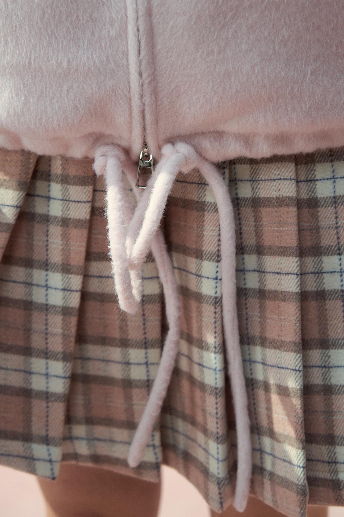 Gray Pink Wool Fur Collar Jacket