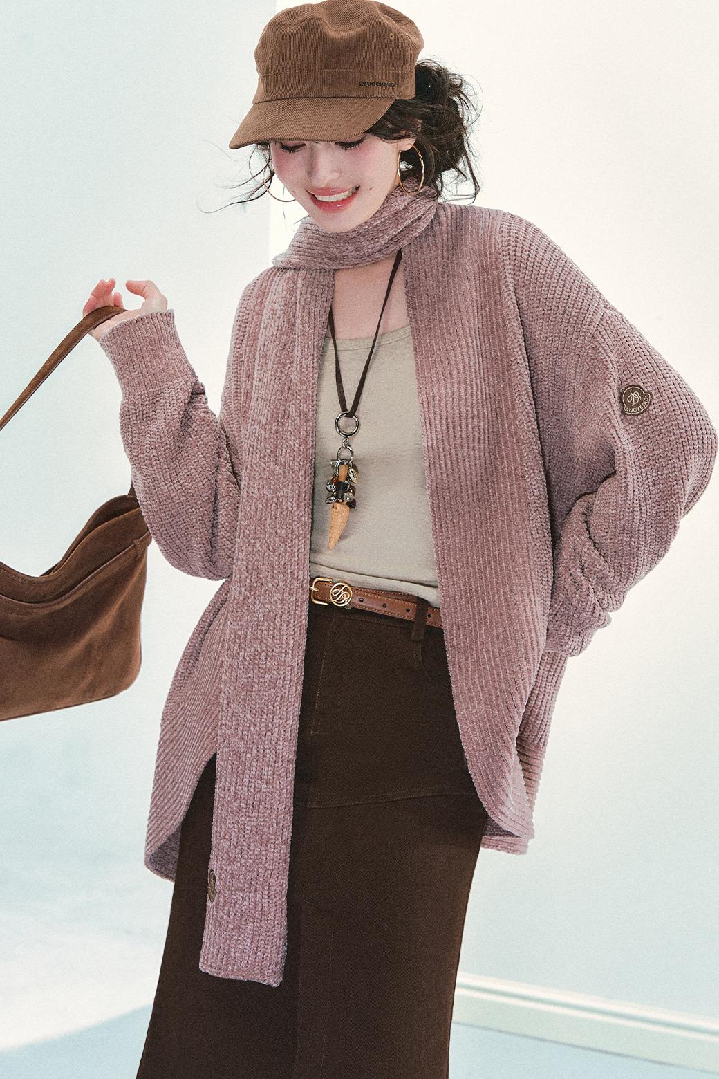 Chenille Knit Scarf Cardigan