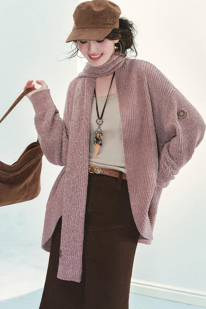 Chenille Knit Scarf Cardigan