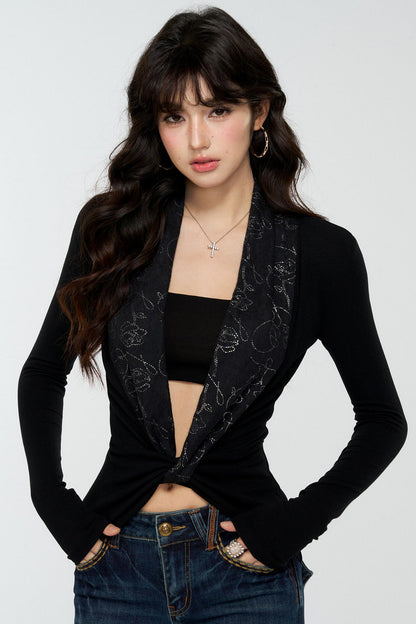 Patchwork Collar Knit Sweater Set