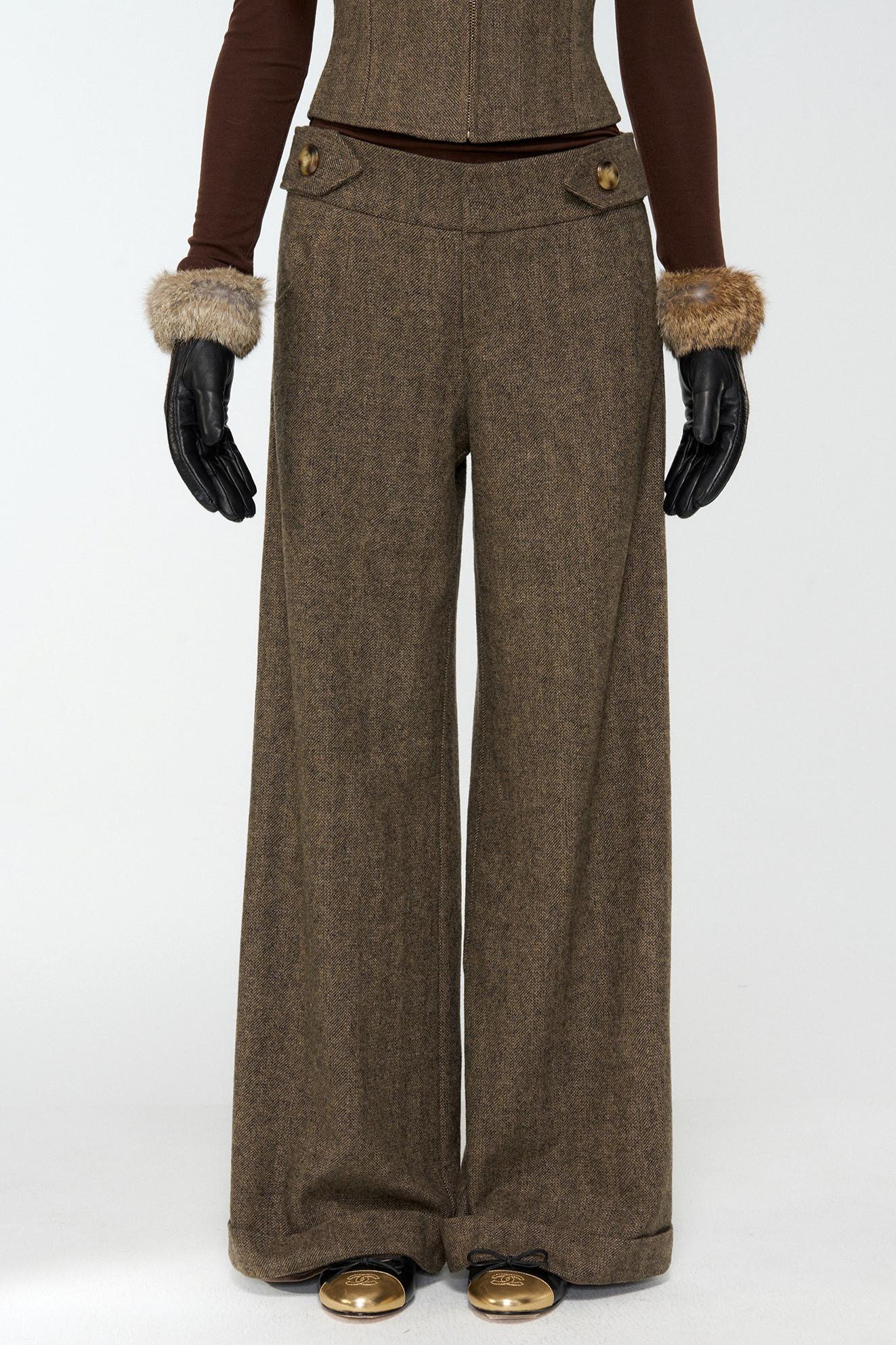 Elegant Woolen Tweed Vest Pants Set-Up