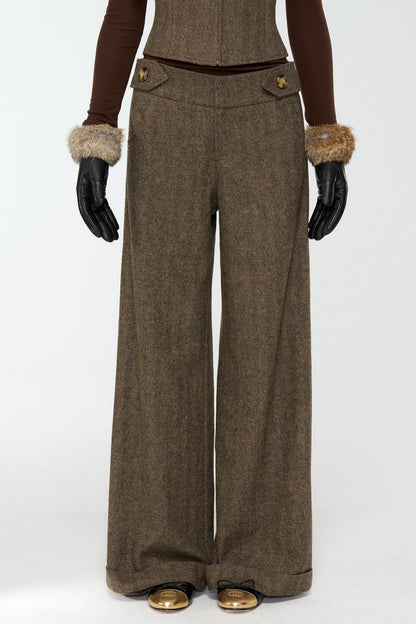 Elegant Woolen Tweed Vest Pants Set-Up