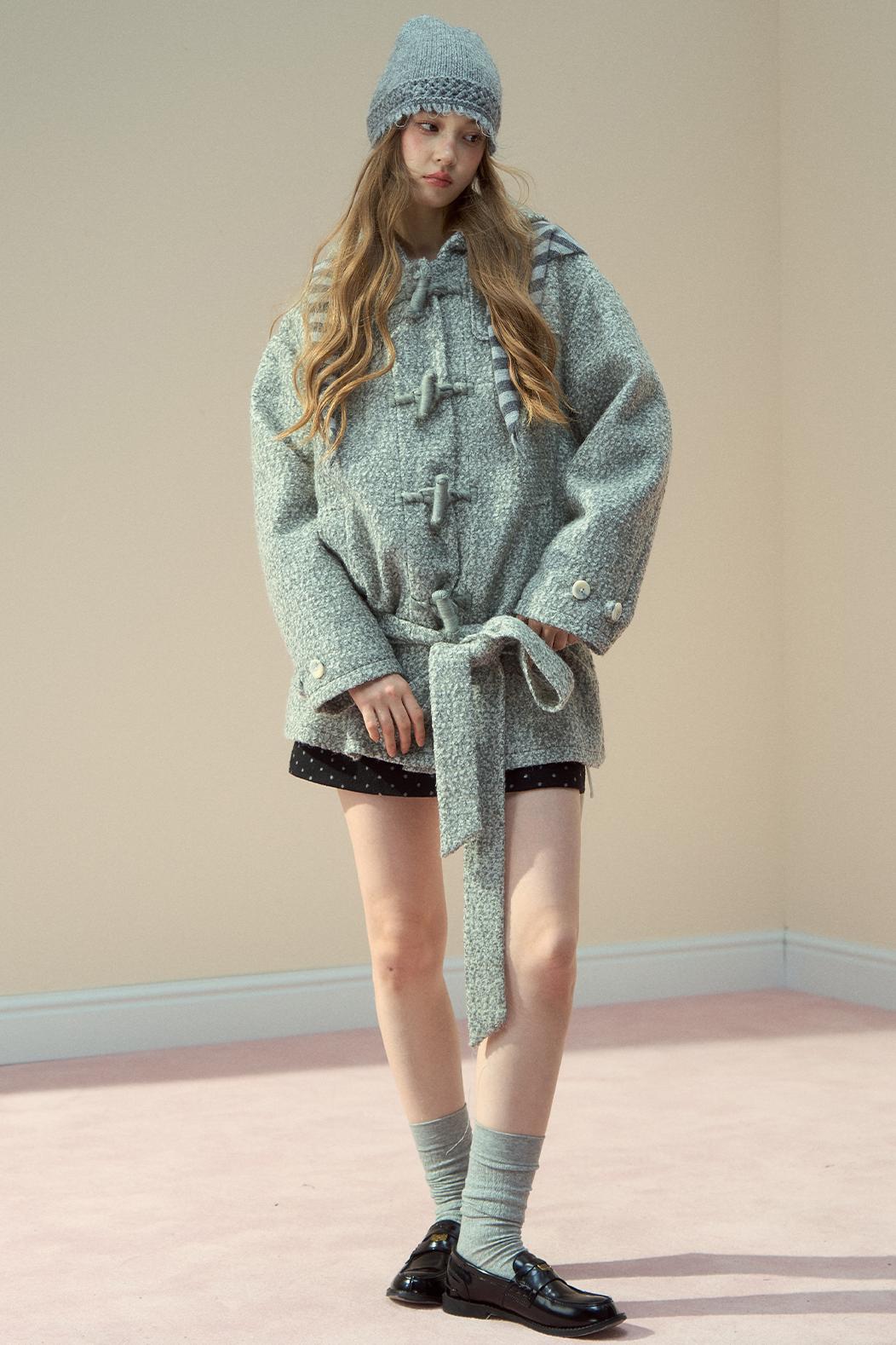 Light Gray Wool Horn Buckle Jacket