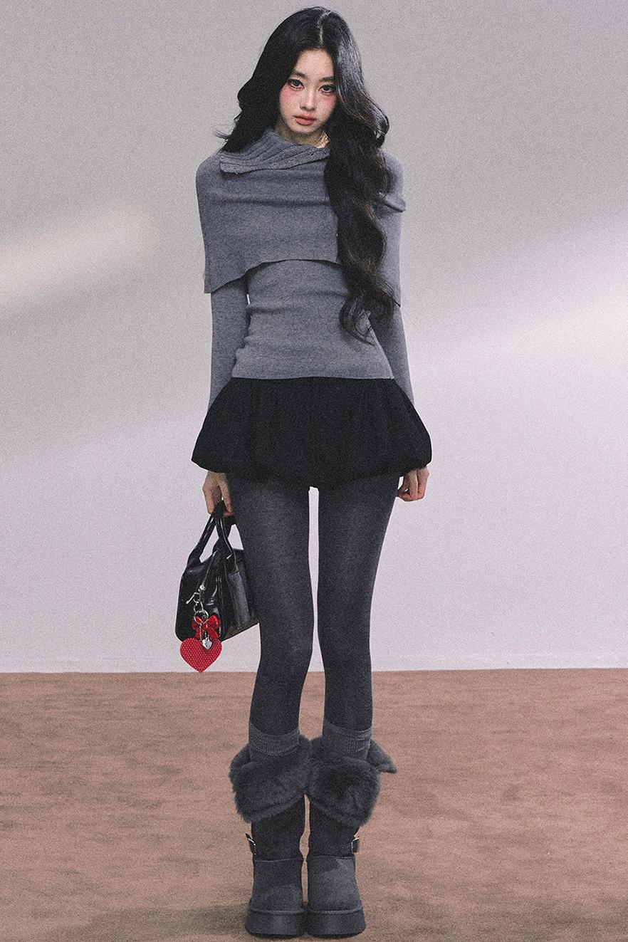 Korean Knit T-Shirt Shawl Set