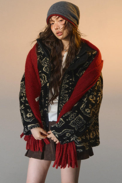 Jacquard Fleece Hooded Jacket