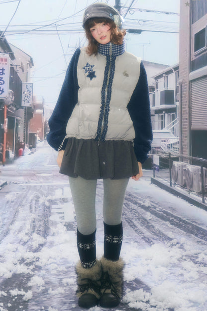 Star Print Color-Blocking Cotton Coat