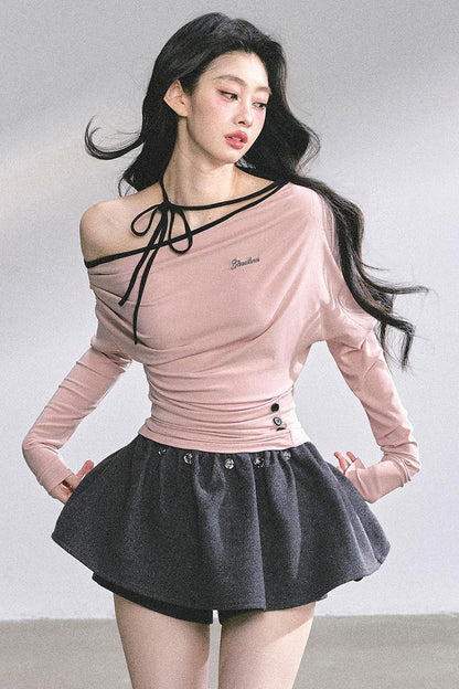 Korean Autumn Gray Halterneck Top