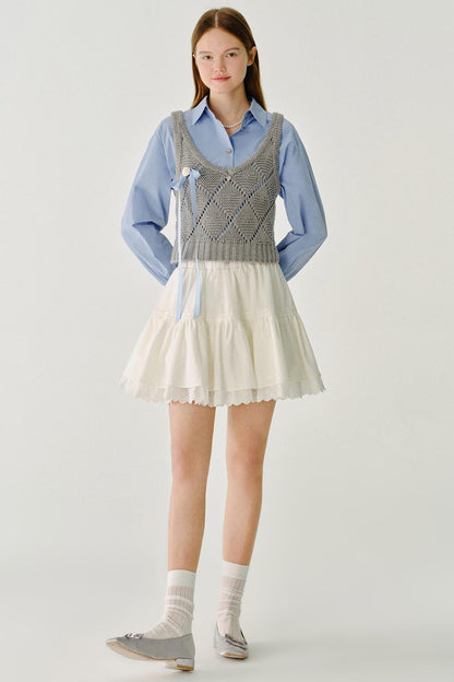 채워진 모찌 울 니트 조끼 