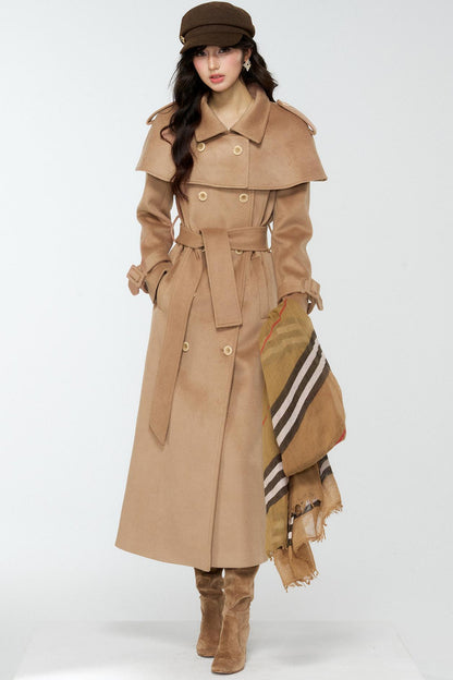 Coffee-Colored Woolen Cloak Coat Set-Up