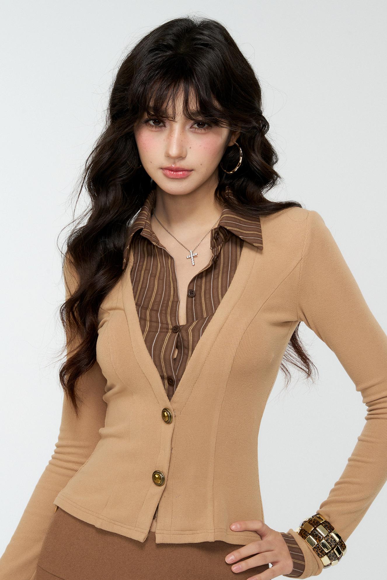 Coffee Knit Two-Piece Top Set-Up