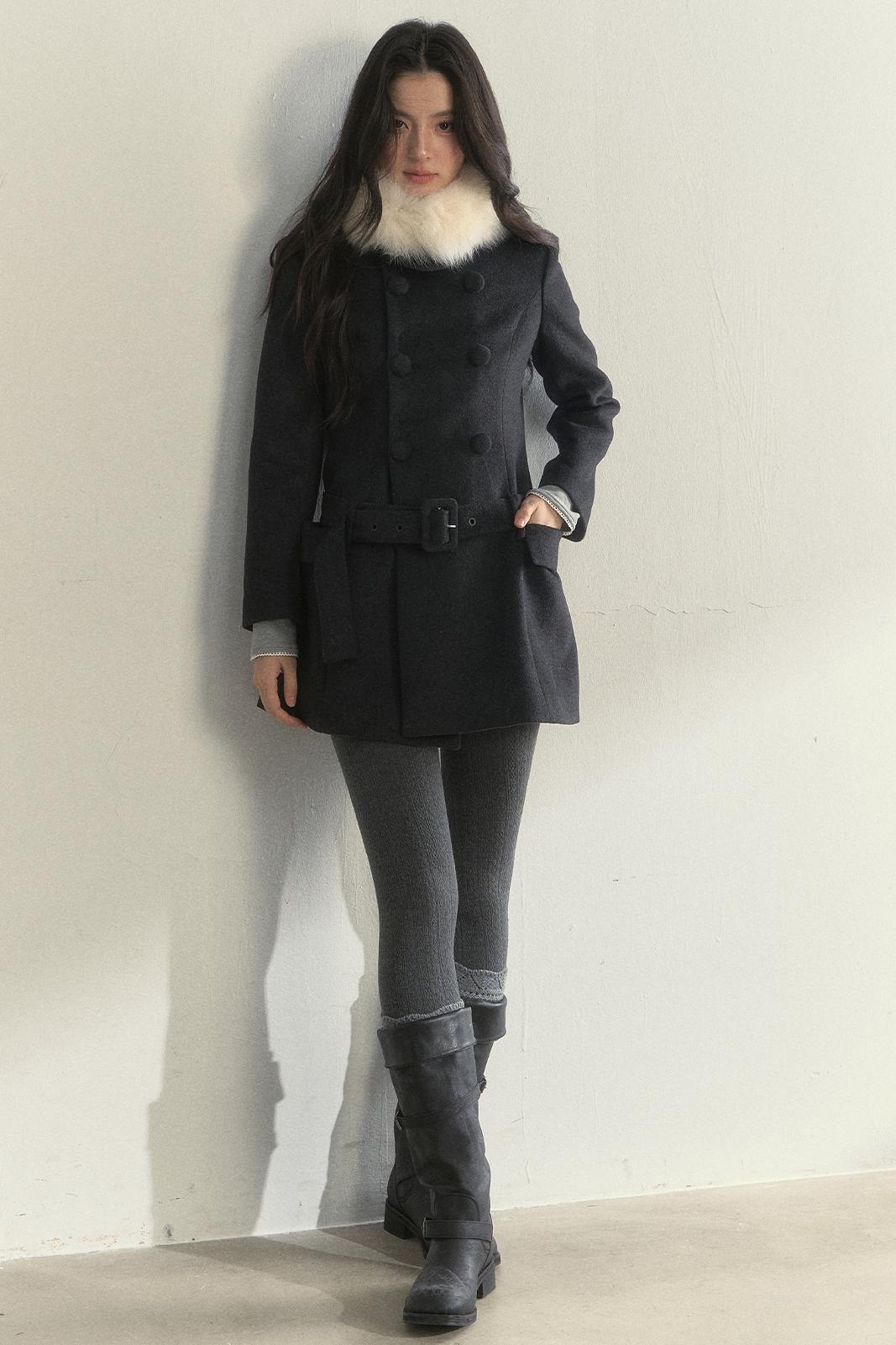 Gentle Lady Double-Breasted Mid-Length Coat Set-Up