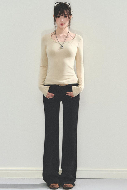 Slimming U-Neck Long-Sleeved T-Shirt