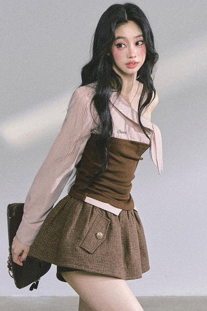 Korean Long-Sleeved Plaid Shirt