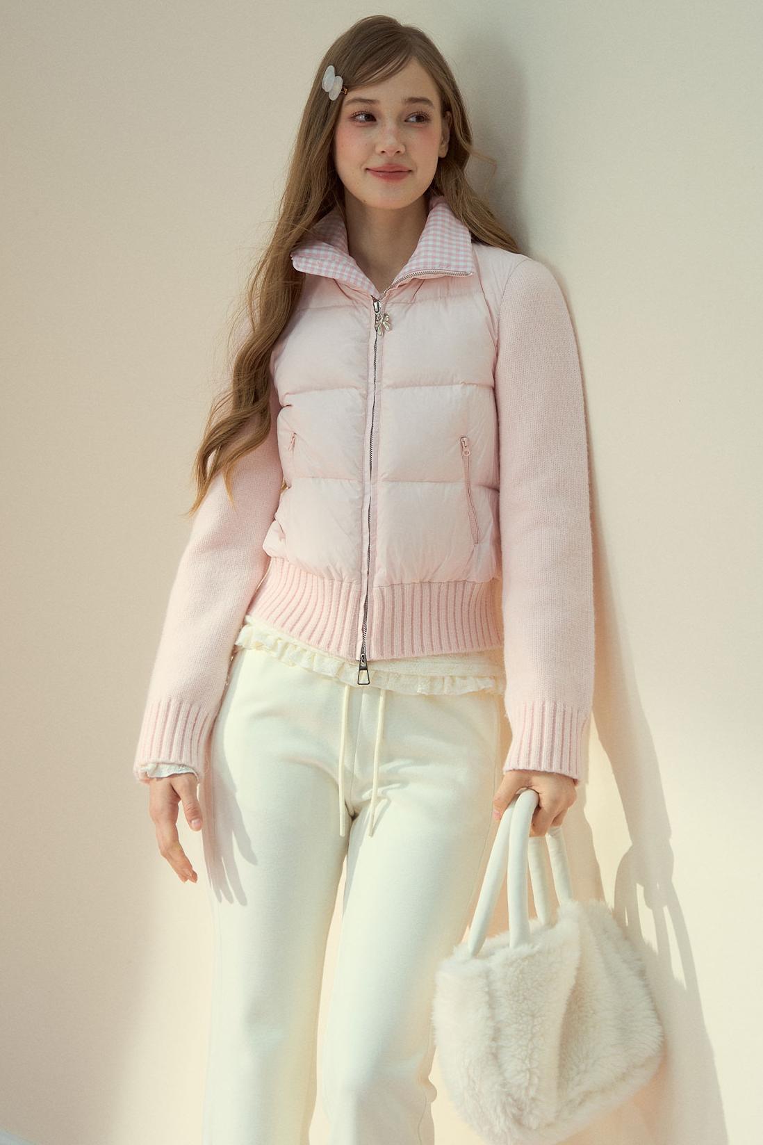 Pink Cloud Knitted Down Jacket