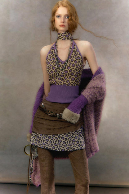 Retro Leopard Print Cardigan Set-Up