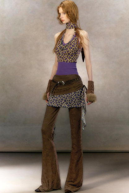 Retro Leopard Print Cardigan Set-Up