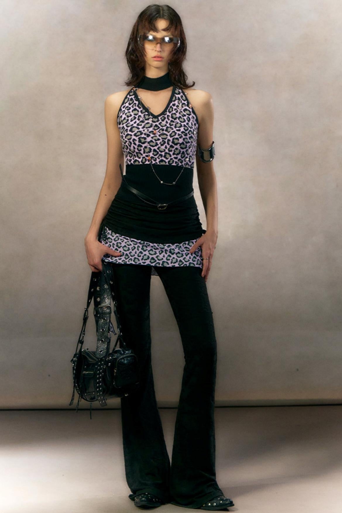 Retro Leopard Print Cardigan Set-Up