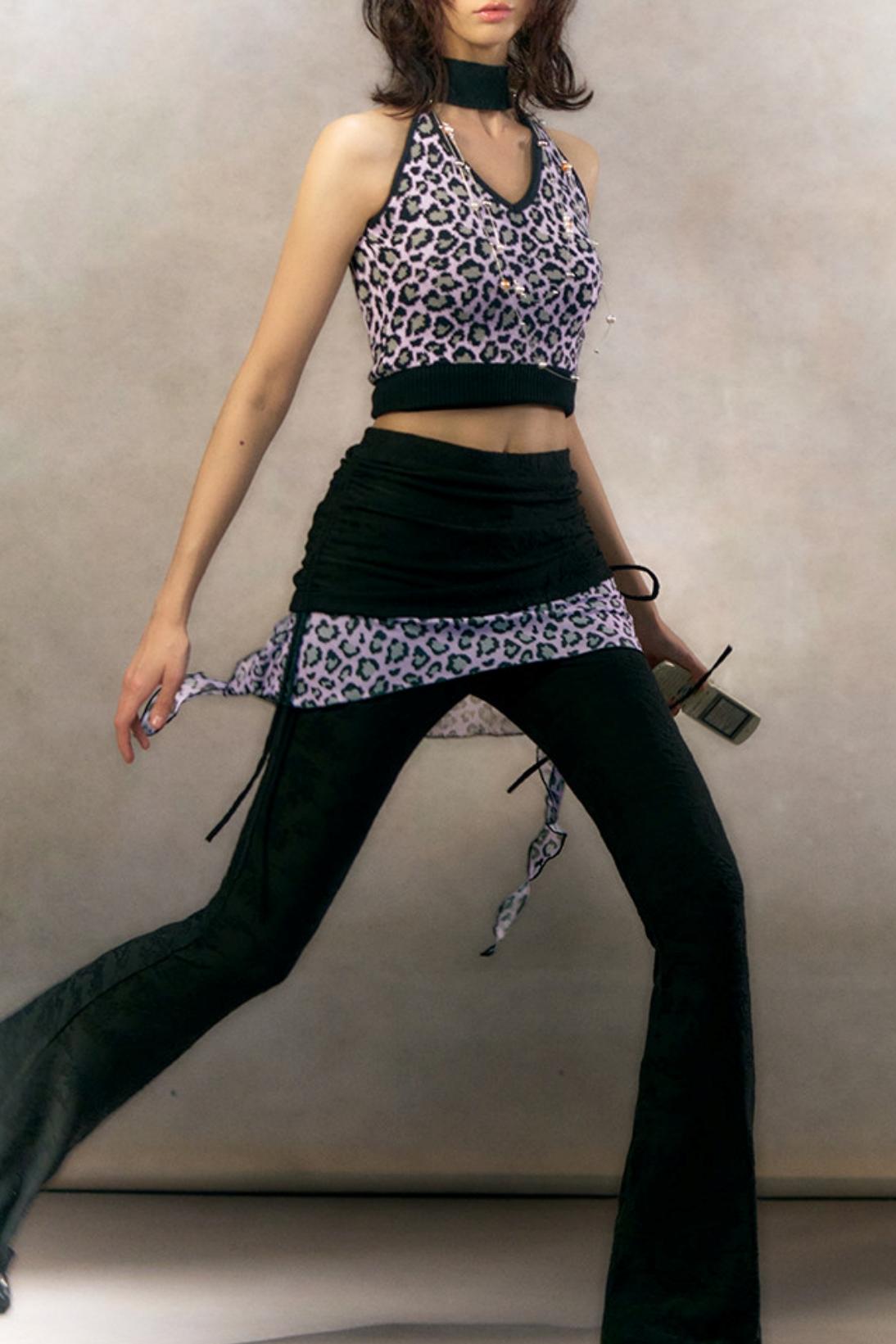 Retro Leopard Print Cardigan Set-Up