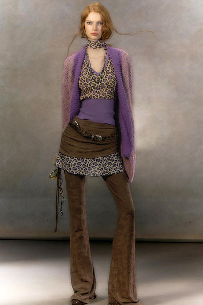 Retro Leopard Print Cardigan Set-Up