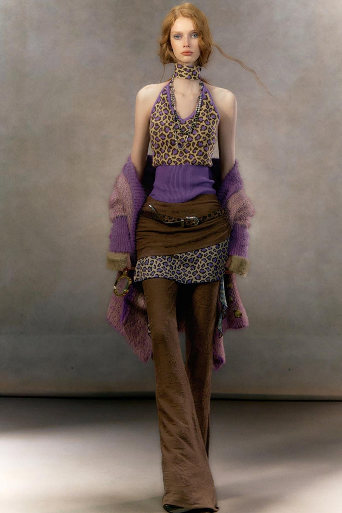 Retro Leopard Print Cardigan Set-Up