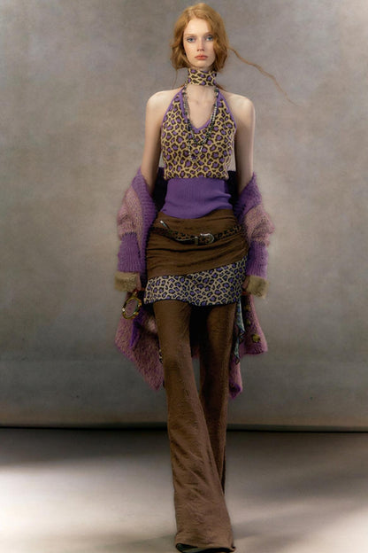 Retro Leopard Print Cardigan Set-Up