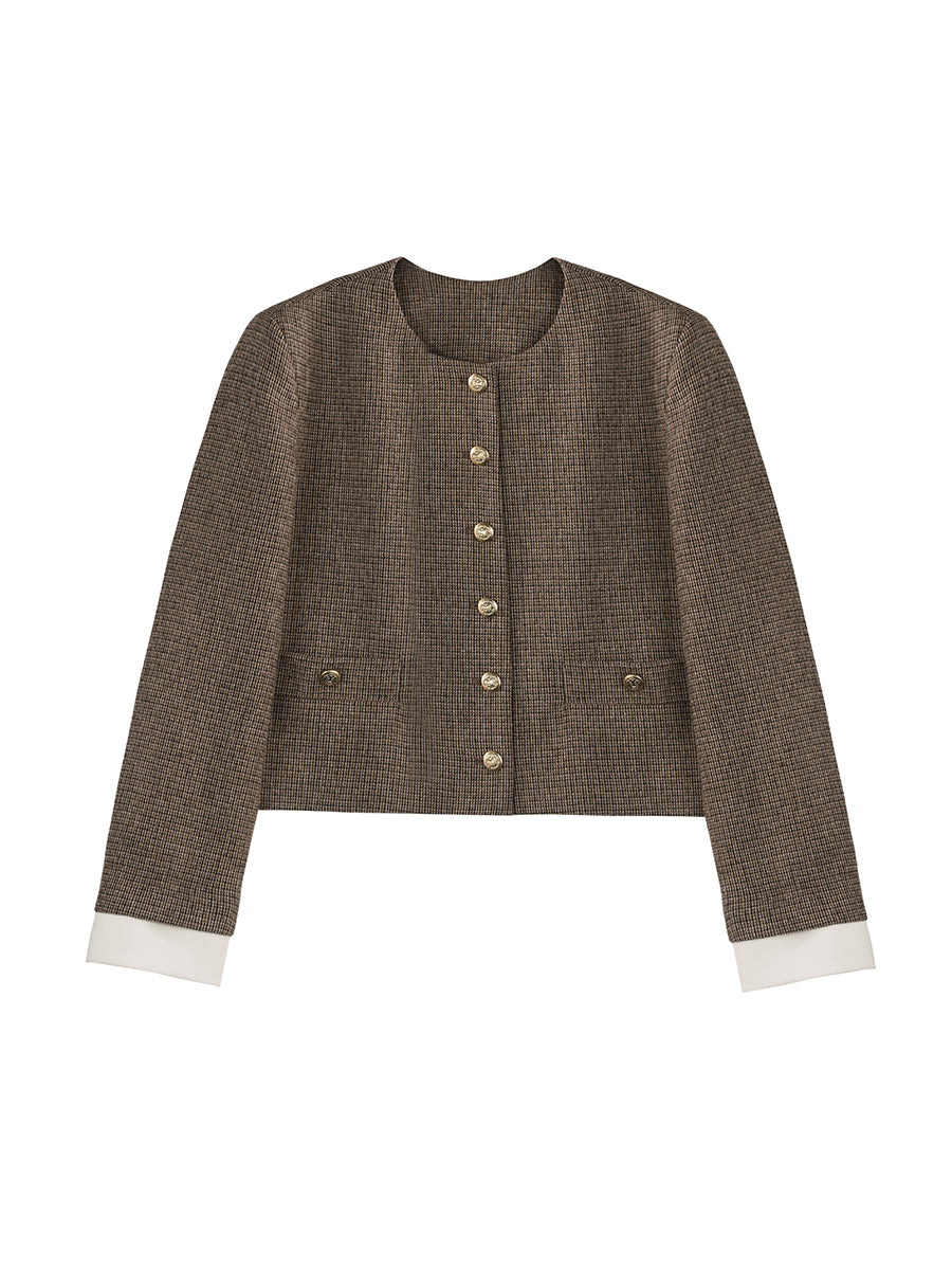 Small Fragrance Wool HoundStooth Jacket