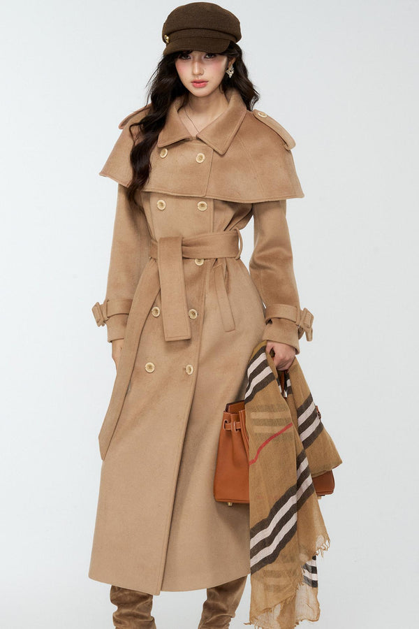 Coffee-Colored Woolen Cloak Coat Set-Up