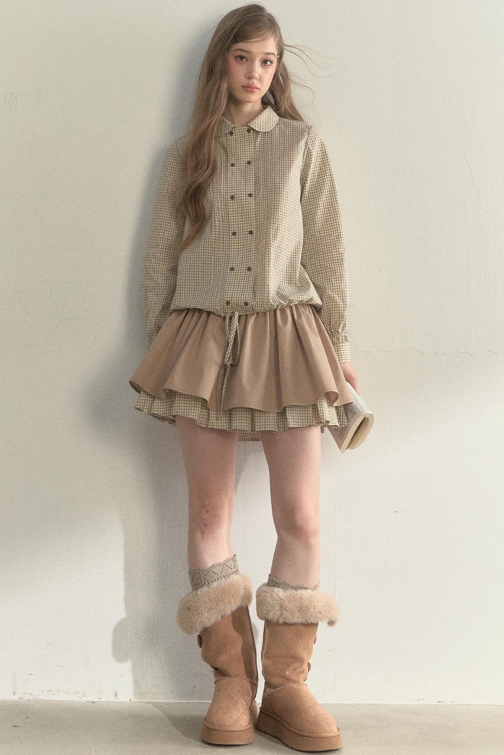 Vintage White Plaid Long Sleeve Inner Shirt