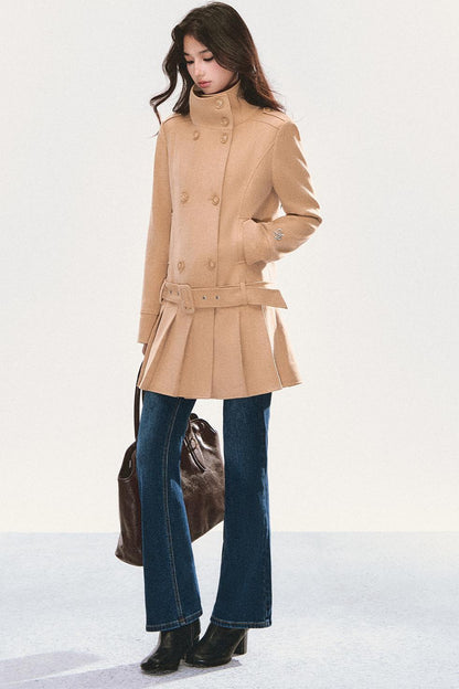 Stand Collar Pleated Coat Dress