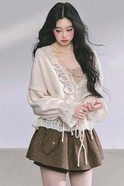 French Knitted Cardigan Sweater Jacket Set-Up