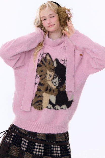 Retro Cat Pattern Sweater