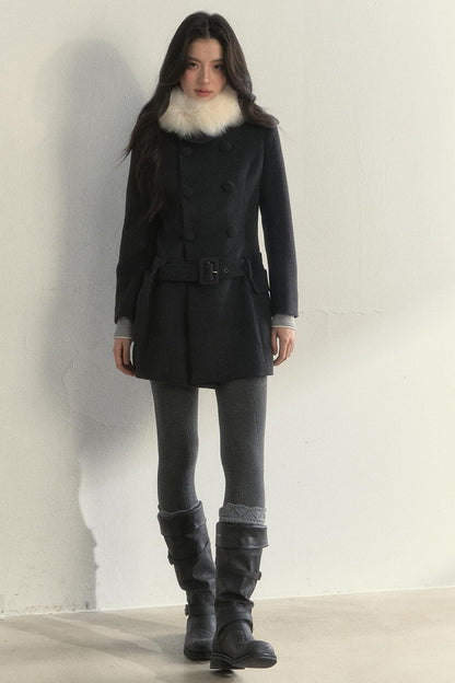 Gentle Lady Double-Breasted Mid-Length Coat Set-Up